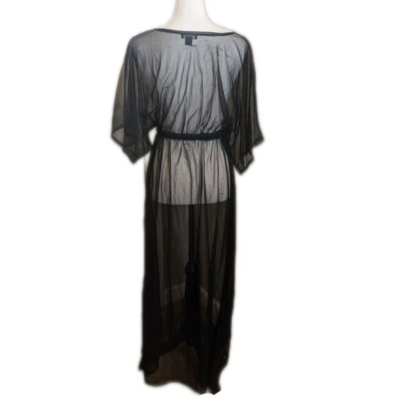 VENUS black sheer polyester maxi dress swim cover up, v-neck, elastic waist Smal - Picture 3 of 7